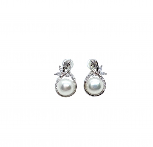 Fresh Water Pearl Orange Abundance Zirconia Earring | 3 Pearl Earring| Three Pearl Earring| Beautiful Modern Chic Pearl Earring