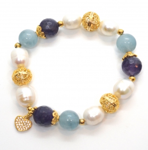 Pearl Amethyst Aquamarine Elastic Bracelet