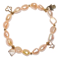 Fresh Water Pearl Charm Bracelet - Light Peach