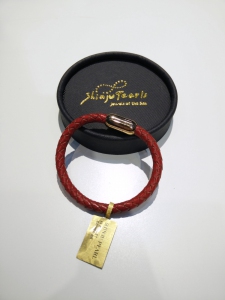 Stainless Steel Bullet Leather Bracelet - Maroon Red (18cm)