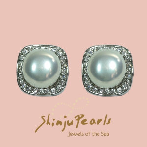 Fresh Water Pearl Cubic Zirconia Square Earring