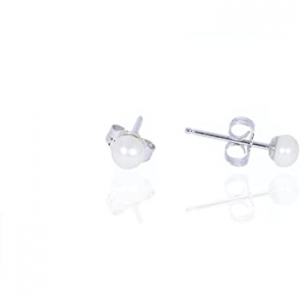 Fresh Water Pearl Button 3.5-4.0MM Stud 925 Silver Earring - White