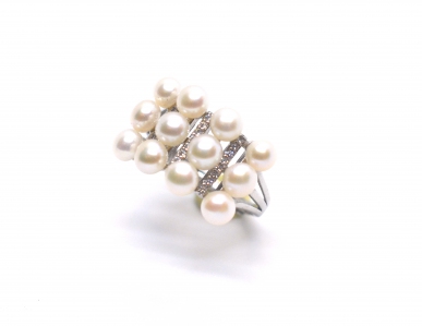 Fresh Water Pearl Stack Zirconia 925 Silver Ring 