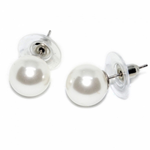 Shell Pearl 14MM Stud 925 Silver Earring - White