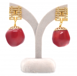 Coral Double Happiness Dangling Earring
