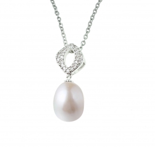 White Pearl Diamond Shape Top Zirconia Pendant with Chain