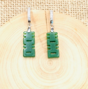 Jade Double Happiness 925 Silver Earring