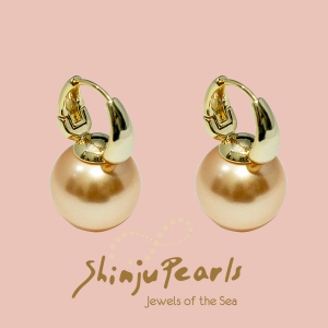  Shell Pearl Yellow Gold Bucket Earring