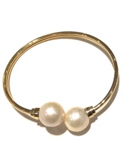 Double Kazumi Pearl Bangle in Stainless Steel 