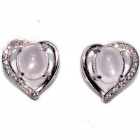Rose Quartz Oval Cabochon Heart 925 Silver Earring