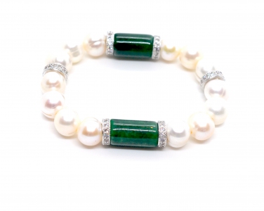 Fresh Water Pearl With Jade Tube Bracelet