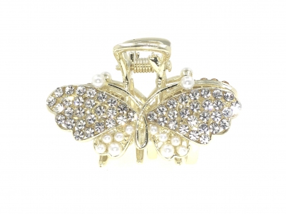 Faux Pearl With Cubic Zirconia Butterfly Hair Clip