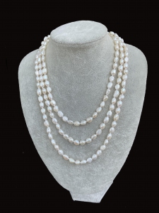 Fresh Water Pearl Semi Baroque 7-8MM Long Necklace - White