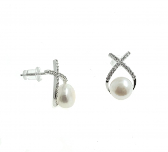 Fresh Water Pearl Cross Zirconia Earring
