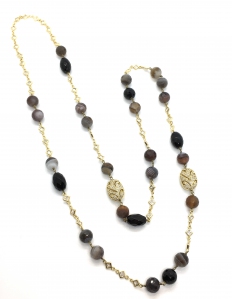 Botswana Black Agate Cubic Chain Linked Necklace