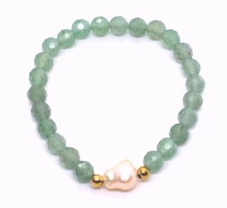 Aventurine With Pearl Connector Bracelet