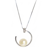 Fresh Water Pearl Hoop 925 Silver Pendant With Chain