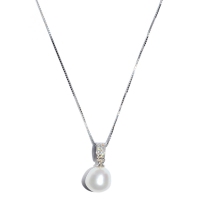 Fresh Water Pearl Cubic Zirconia Hoop 925 Silver Pendant With Chain