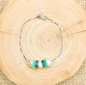 Fresh Water Pearl With Jade Rondelle Adjustable 925 Bracelet