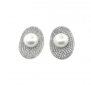 Fresh Water Pearl Oval Pave 925 Silver Earring