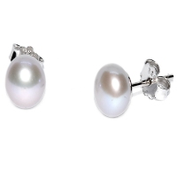 Fresh Water Pearl Button 6-7MM Stud 925 Silver Earring - Silver
