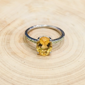 CITRINE OVAL FACETED WITH YELLOW SAPPHIRE SOLITAIRE 925 SILVER RING