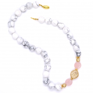 White Marble Gemstone Rose Quartz Necklace