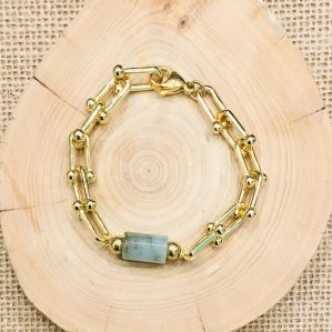 Jade Barrel With Cable Ball Link Bracelet