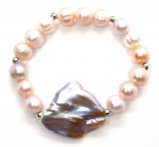 Fresh Water Pearl with Flat Baroque Elastic Bracelet