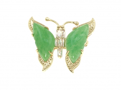 Green Quartz With Cubic Zirconia Butterfly Brooch