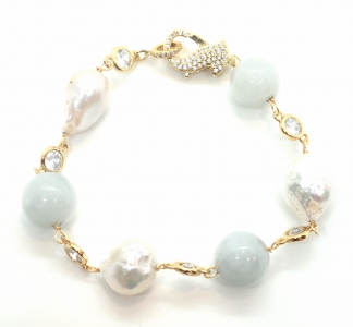 Fresh Water Pearl With Jade Links Bracelet