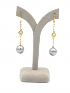 Shell Pearl Grey Cubic Zirconia Dangling Earring