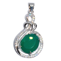 Green Onyx Side Oval 925 Silver Pendant
