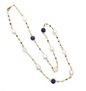 Baroque and Amethyst Cubic Chain Linked Necklace