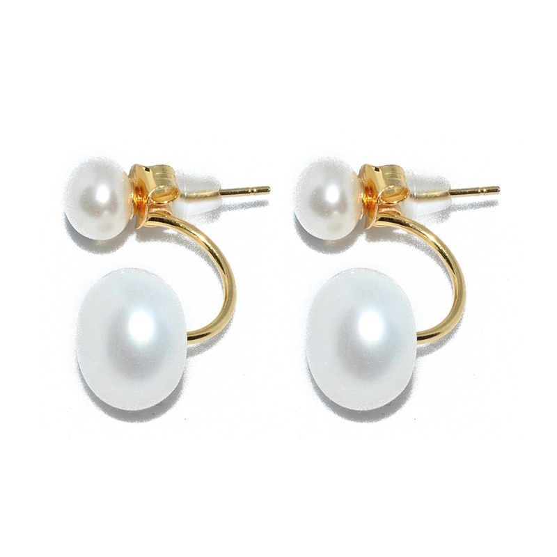 Fresh Water Pearl Double Droop 925 Silver Earring-Yellow Gold