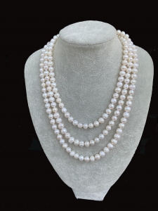 Fresh Water Pearl Round 7.5-8MM Long Necklace - White