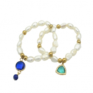 Fresh Water Pearl With Zirconia Charm Bracelet -Combo A