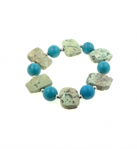 Turquoise With Stainless Steel Beads Bracelet