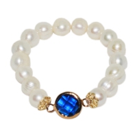 Fresh Water Pearl Blue Zircon Elastic Bracelet (Assorted Charms/Parts)