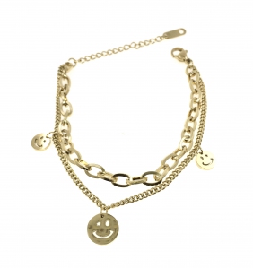 Stainless Steel With Smiley Charm Double Layer Bracelet