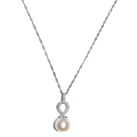 Fresh Water Pearl Leaf Cubic Zirconia 925 Silver Pendant With Chain