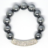 Silver Grey Pearl Shell Crystal Bar Bracelet