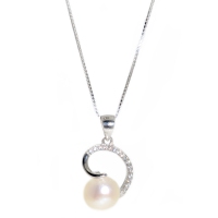 Fresh Water Pearl Cubic Zirconia Cobra 925 Silver Pendant With Chain