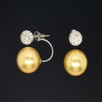Russian Zirconia & Shell Pearl Droop 925 Silver Earring-Yellow Gold