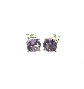 Amethyst Round Faceted 925 Silver Stud Earring