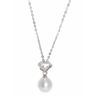 Fresh Water Pearl Cubic Zirconia Fan 925 Silver Pendant With Chain