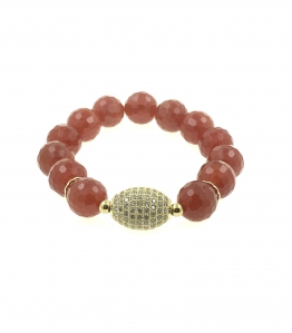  Red Agate With Cubic Zirconia Ball Bracelet