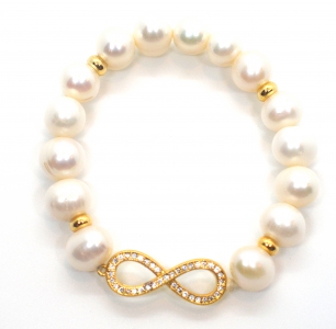 Fresh Water Pearl with Infinity Connector Elastic Bracelet
