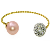 Mystic Twist Russian Zirconia & Shell Pearl Bangle  Pink Pearl Gold Plated