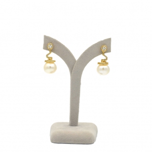 Kazumi Pearl Pinkish White With Spiral Cubic Zirconia Dangling Earring